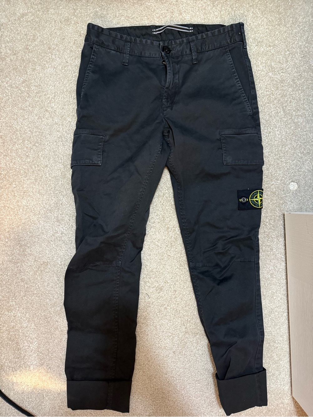 Stone Island Black Cargo Pants with Signature Compass Badge